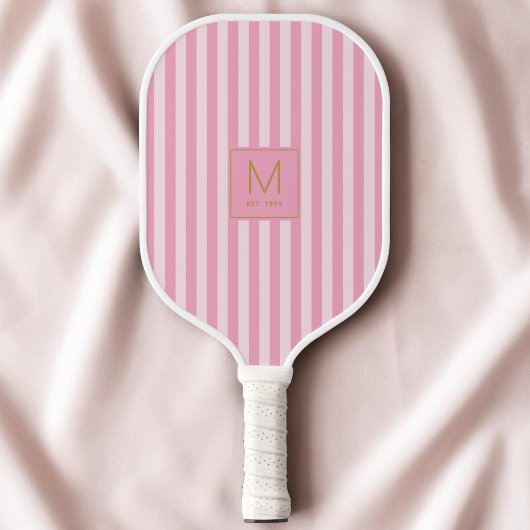 Raquette De Pickleball Monogramme Initiale Moderne Doré Rayures Rose Élég