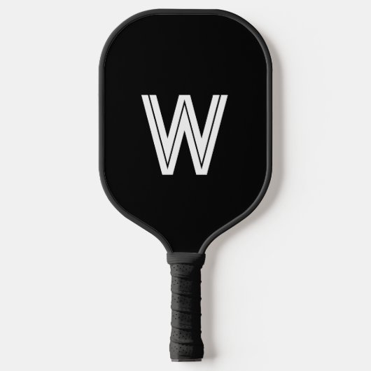Raquette De Pickleball Monogramme initiale noir et blanc moderne (Recto)