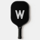 Raquette De Pickleball Monogramme initiale noir et blanc moderne (Verso)