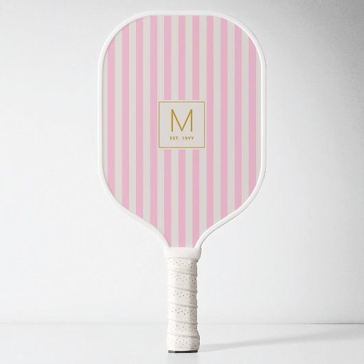 Raquette De Pickleball Monogramme Initiale Simple en Or avec Rayures Rose