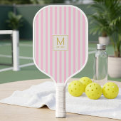 Raquette De Pickleball Monogramme Initiale Simple en Or avec Rayures Rose