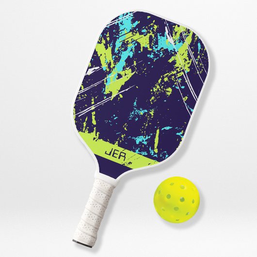 Raquette De Pickleball Monogramme initiales éclaboussures de peinture Gru