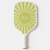 Raquette De Pickleball Monogramme Initiales Soleil Éclaté Vert Rétro (Verso)