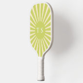 Raquette De Pickleball Monogramme Initiales Soleil Éclaté Vert Rétro (Gauche)