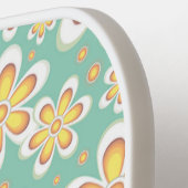 Raquette De Pickleball Monogramme joli fleurs orange sur vert (Détail gauche)