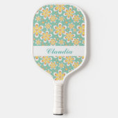 Raquette De Pickleball Monogramme joli fleurs orange sur vert (Verso)