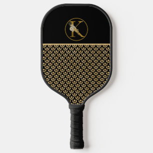 RAQUETTE DE PICKLEBALL MONOGRAMME K, MOTIF MODERNE NOIR ET OR