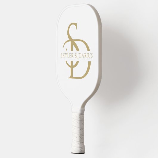 Raquette De Pickleball Monogramme Mariage Simple Personnalisé Avec Nom (Gauche)