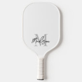 Raquette De Pickleball Monogramme minimaliste blanc moderne noir (Verso)