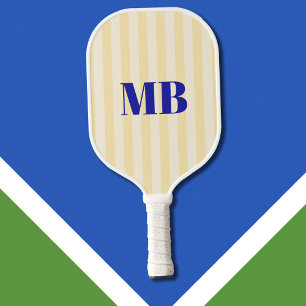 Raquette De Pickleball Monogramme minimaliste bleu rétro jaune rayé