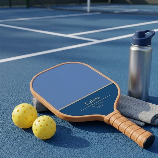 Raquette De Pickleball Monogramme Moderne à Bloc de Couleur Bleue