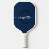 Raquette De Pickleball Monogramme moderne bleu marine et blanc (Recto)