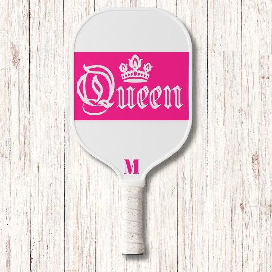 Raquette De Pickleball Monogramme moderne de la couronne rose vif et blan