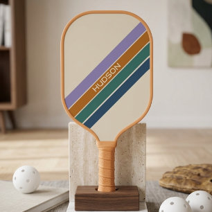 Raquette De Pickleball Monogramme Moderne de Rayures Rétro Mignon