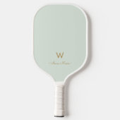 Raquette De Pickleball Monogramme Moderne de Style Script Or Vert Sauge (Verso)
