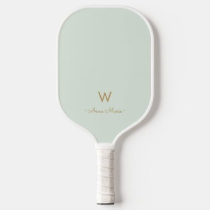 Raquette De Pickleball Monogramme Moderne de Style Script Or Vert Sauge
