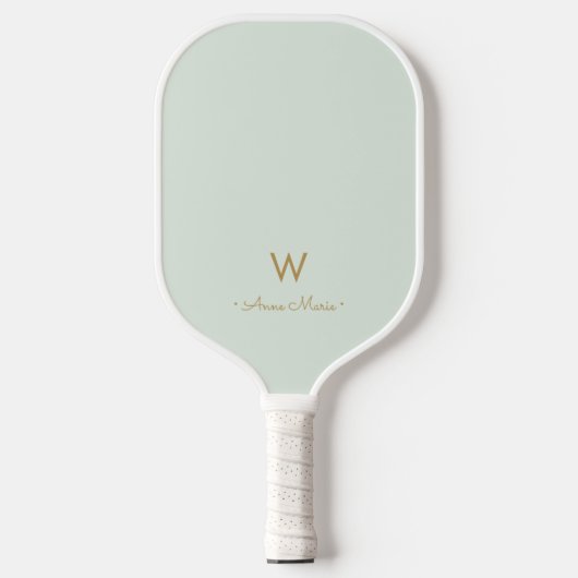 Raquette De Pickleball Monogramme Moderne de Style Script Or Vert Sauge (Recto)