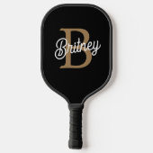 Raquette De Pickleball Monogramme moderne élégant Nom Black Gold Script (Verso)