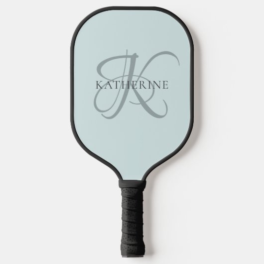 Raquette De Pickleball Monogramme moderne élégant Script Aqua Blue (Recto)