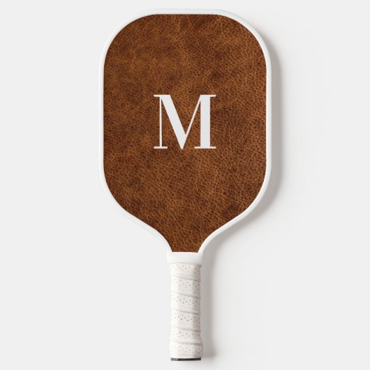 Raquette De Pickleball Monogramme moderne en cuir Brown Faux (Recto)