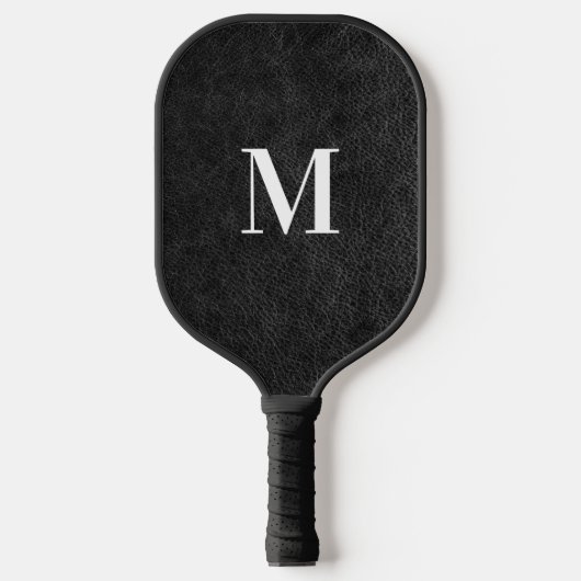 Raquette De Pickleball Monogramme moderne en cuir noir Faux (Recto)