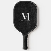 Raquette De Pickleball Monogramme moderne en cuir noir Faux (Verso)
