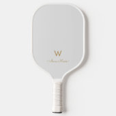 Raquette De Pickleball Monogramme Moderne Gris Clair Or en Écriture Manus (Verso)