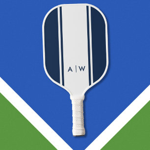 Raquette De Pickleball Monogramme moderne minimaliste bleu marine blanc