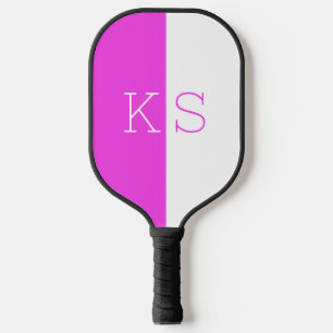 Raquette De Pickleball Monogramme moderne minimaliste Fuchsia rose et bla
