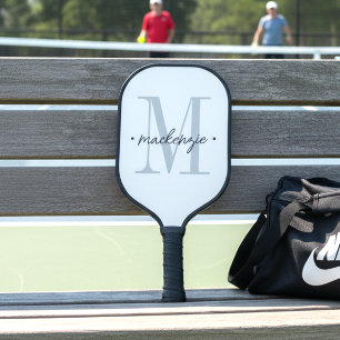 Raquette De Pickleball Monogramme Moderne Minimaliste Noir Blanc