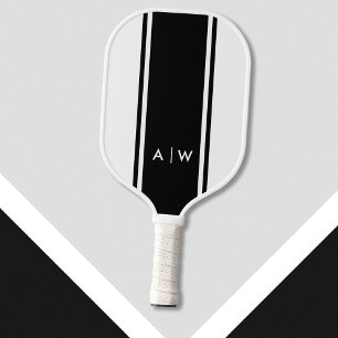 Raquette De Pickleball Monogramme moderne minimaliste noir et blanc