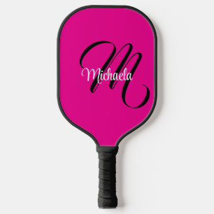 Raquette De Pickleball Monogramme moderne minimaliste nom initial rose ch