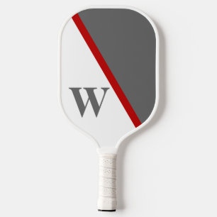 Raquette De Pickleball Monogramme moderne minimaliste rouge blanc et gris