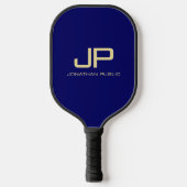 Raquette De Pickleball Monogramme Moderne Modèle Élégant Marine Bleu Or (Recto)