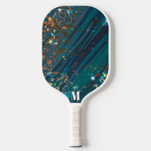 Raquette De Pickleball Monogramme moderne Motif brillant bleu blanc