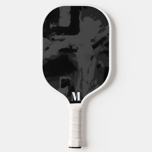 Raquette De Pickleball Monogramme moderne noir et blanc (Verso)