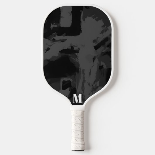 Raquette De Pickleball Monogramme moderne noir et blanc (Recto)