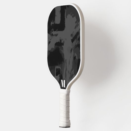 Raquette De Pickleball Monogramme moderne noir et blanc (Gauche)