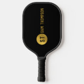 Raquette De Pickleball Monogramme moderne noir & or élégant personnalisé (Verso)