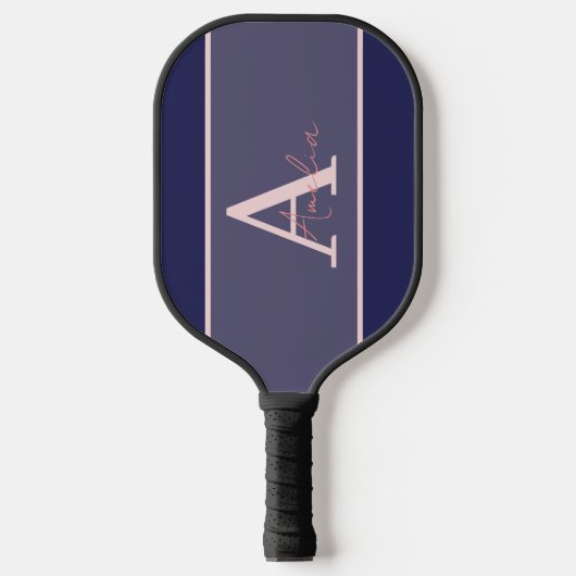 Raquette De Pickleball Monogramme moderne Nom bleu rose (Recto)