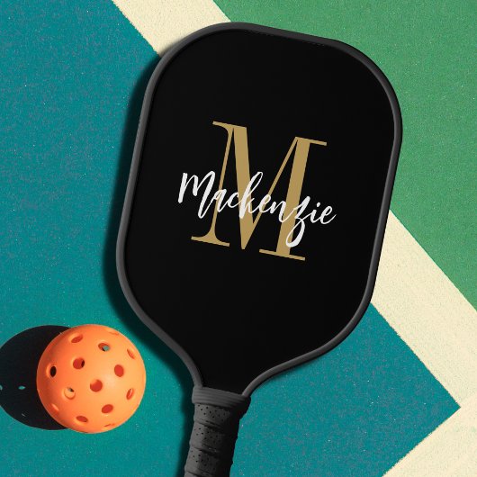 Raquette De Pickleball Monogramme moderne Nom du script Couleur personnal