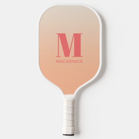 Raquette De Pickleball Monogramme moderne Nom initial Peach Gradient (Verso)