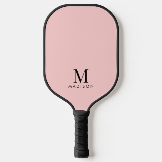 Raquette De Pickleball Monogramme moderne Nom Pastel Pink (Recto)