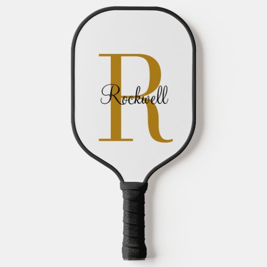 Raquette De Pickleball Monogramme moderne or et noir (Recto)