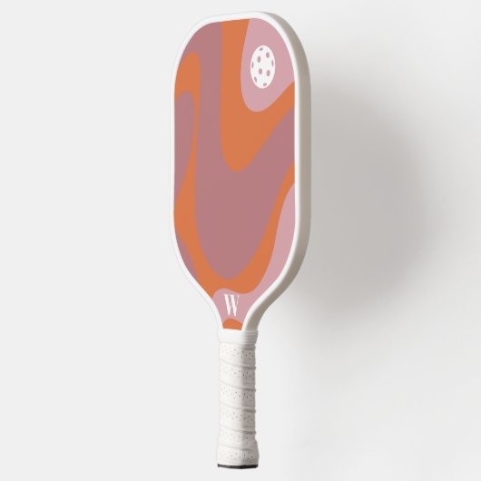 Raquette De Pickleball Monogramme moderne orange et violet rétro Wave (Gauche)