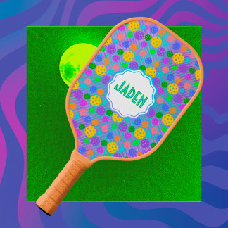 Raquette De Pickleball Monogramme Moderne Pickleballs Colorés