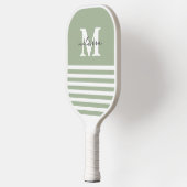 Raquette De Pickleball Monogramme Moderne Prépa Pastel Vert Nom (Gauche)