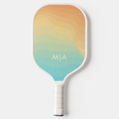 Raquette De Pickleball Monogramme moderne Retro Wavy Rainbow (Verso)