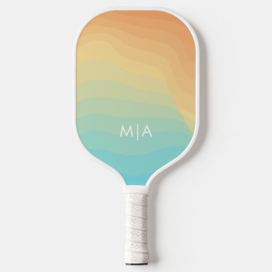 Raquette De Pickleball Monogramme moderne Retro Wavy Rainbow (Recto)