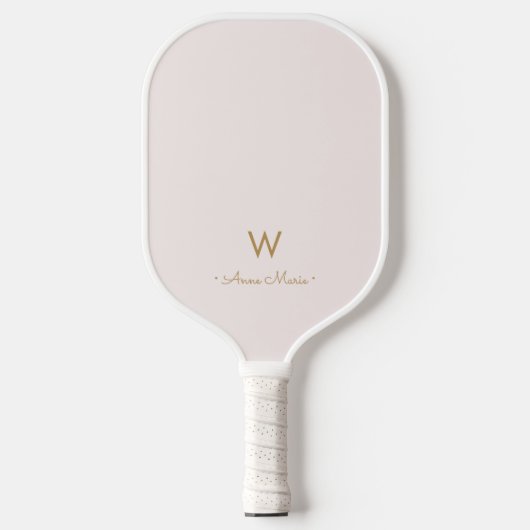 Raquette De Pickleball Monogramme Moderne Rose Doré Script (Recto)